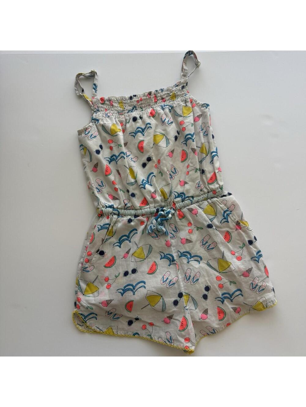 Boden Girls 7-8Y Beach Print Romper Cotton Watermelon Flip Flops Summer